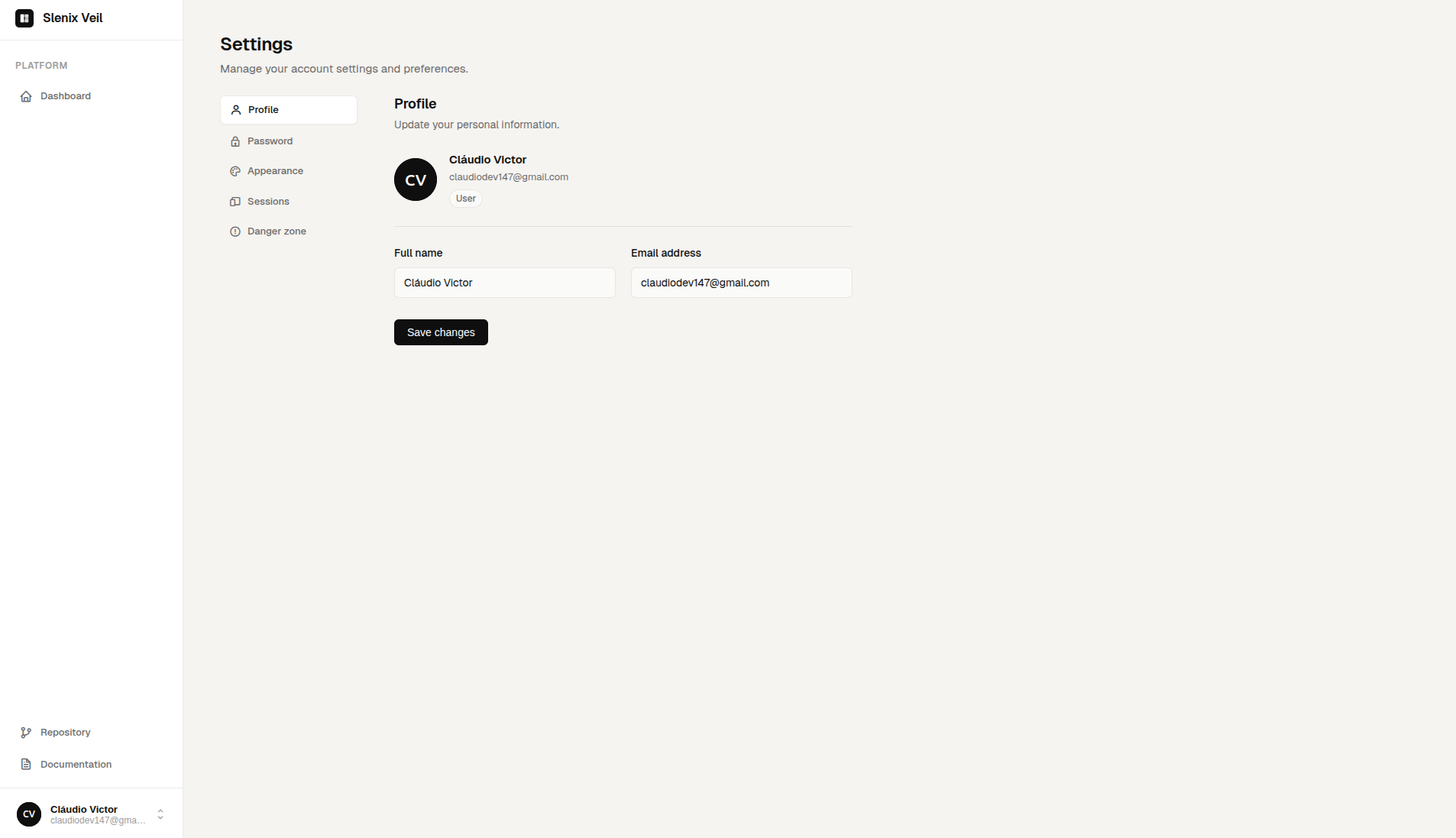 Veil Settings Page